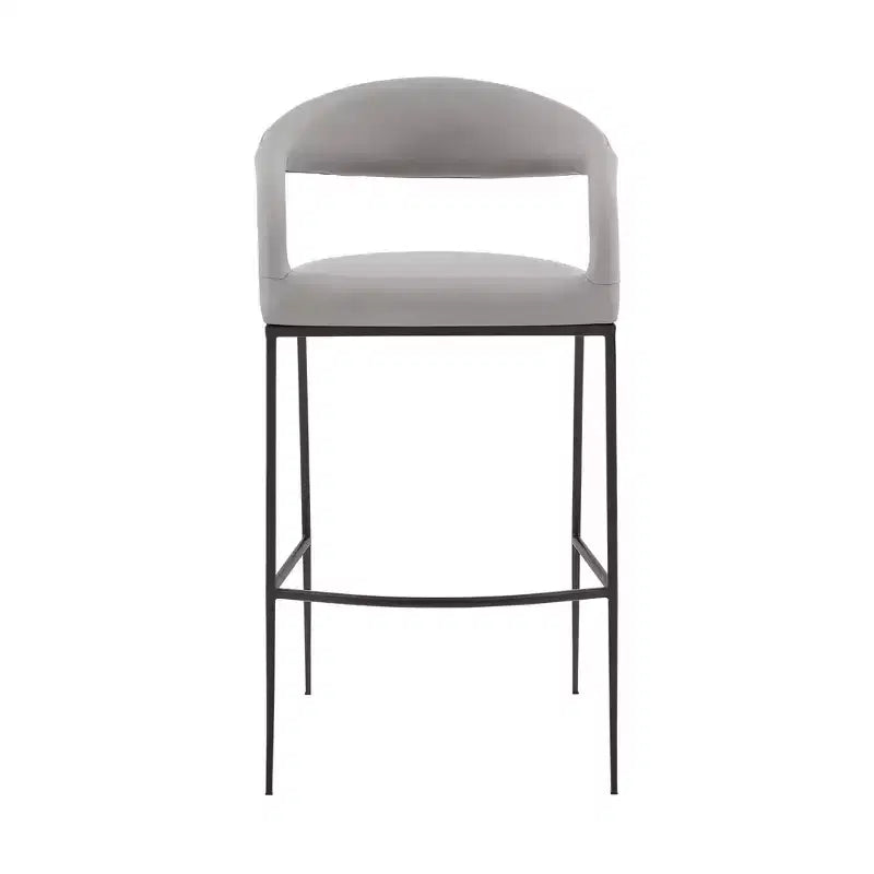 HomeRoots 30 Light Gray and Black Faux Leather and Iron Low Back Bar Height Bar Chair