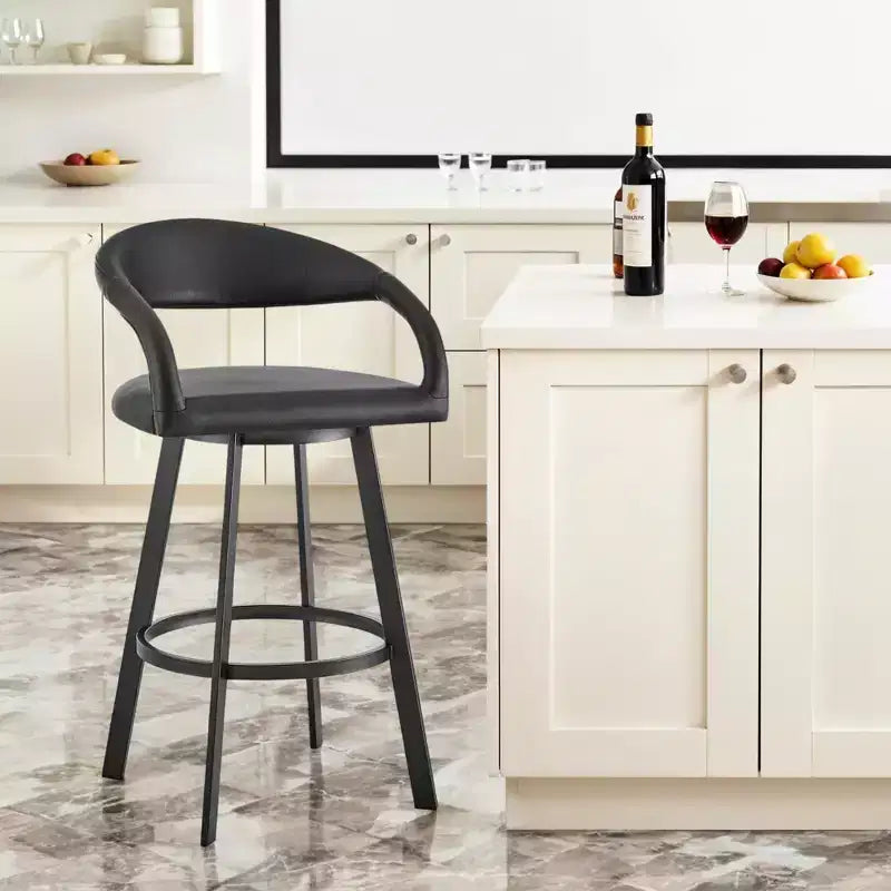 Chaise de bar pivotante HomeRoots 30", dossier bas, en similicuir noir et fer, hauteur bar