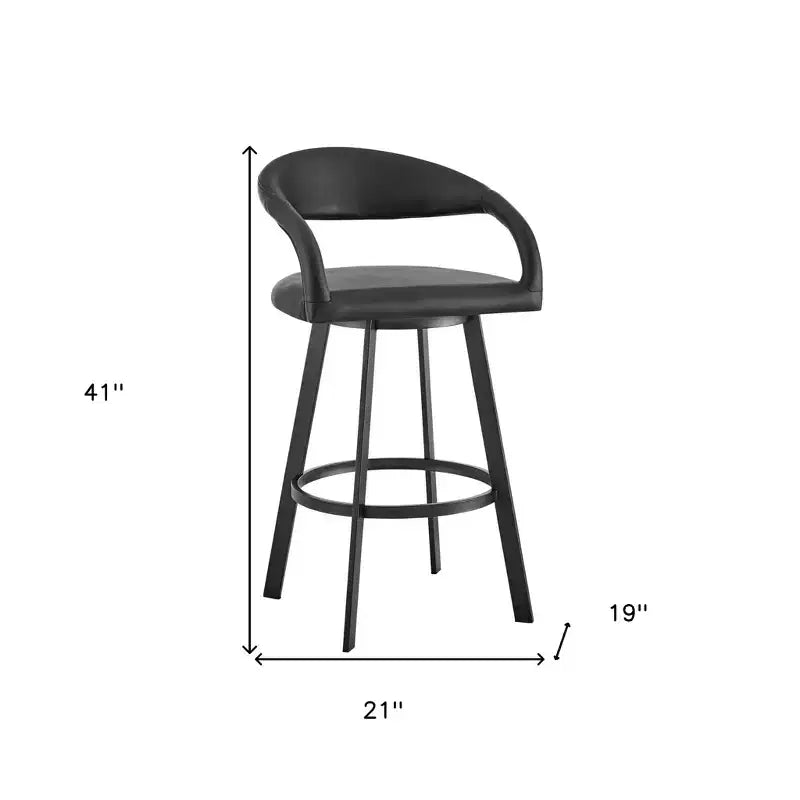 Chaise de bar pivotante HomeRoots 30", dossier bas, en similicuir noir et fer, hauteur bar