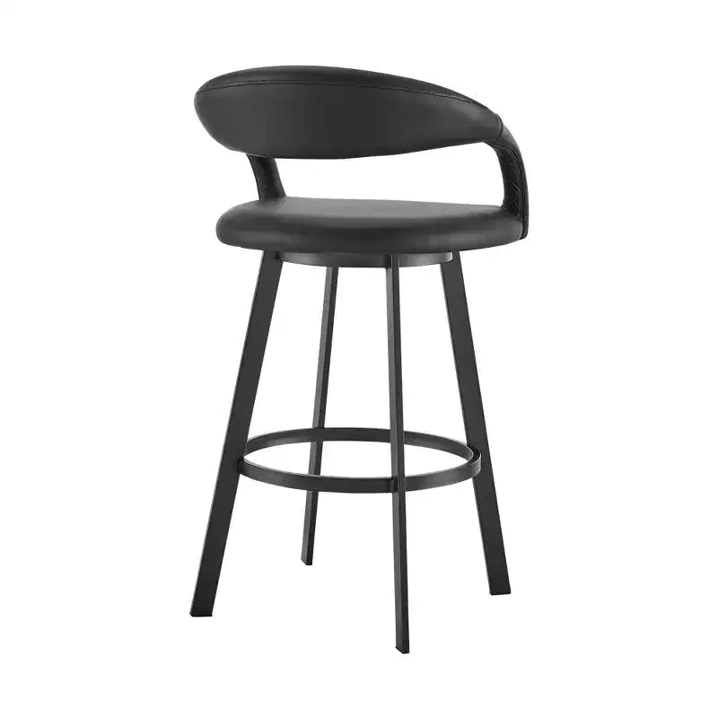 Chaise de bar pivotante HomeRoots 30", dossier bas, en similicuir noir et fer, hauteur bar