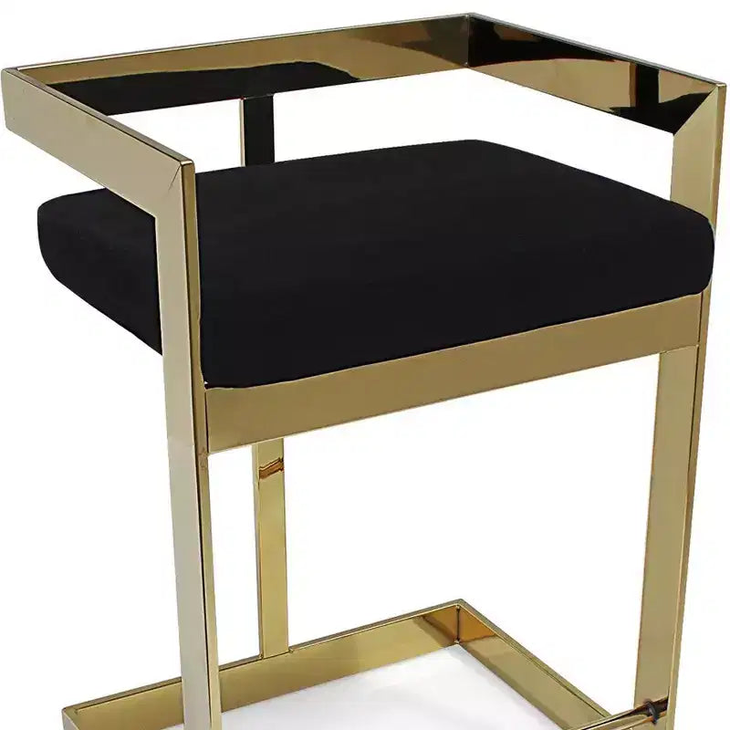 HomeRoots 30 Chaise de bar haute à dossier bas en velours noir et or et acier inoxydable