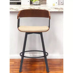 Chaise de bar pivotante HomeRoots de 27 pouces à hauteur de comptoir en similicuir crème et noir avec métal