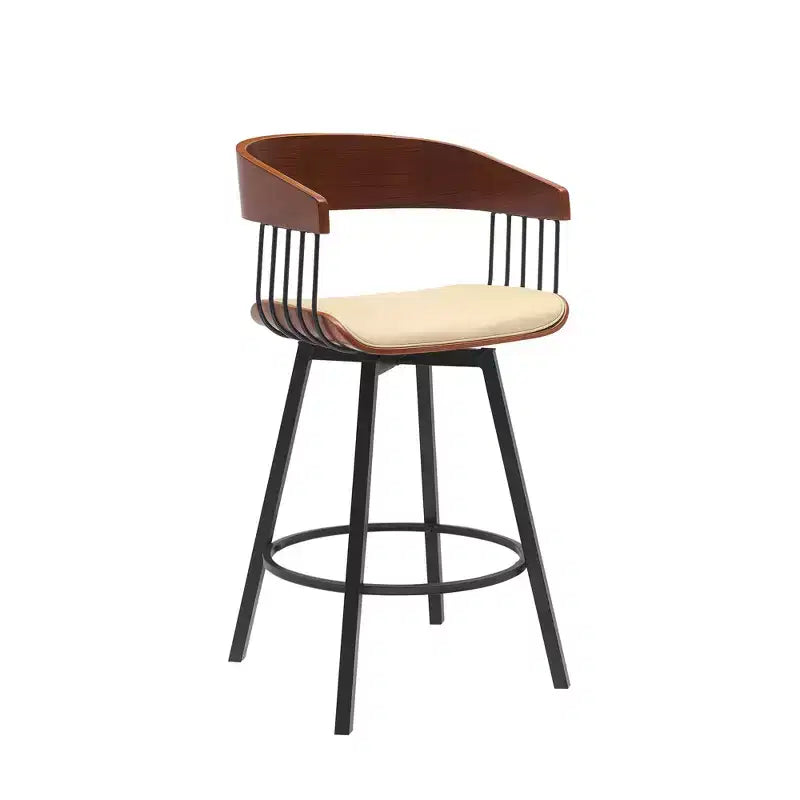 Chaise de bar pivotante HomeRoots de 27 pouces à hauteur de comptoir en similicuir crème et noir avec métal