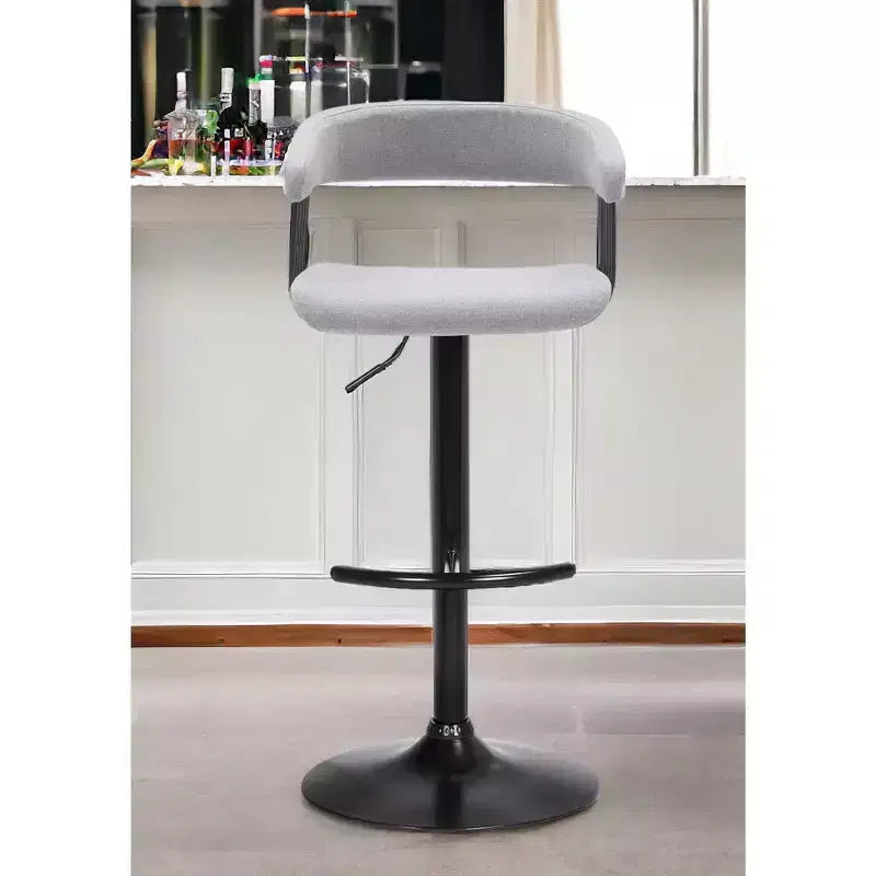 Chaise de bar HomeRoots en tissu gris clair et noir avec piètement métallique pivotant et réglable en hauteur
