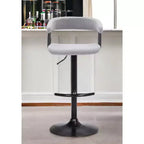 Chaise de bar HomeRoots en tissu gris clair et noir avec piètement métallique pivotant et réglable en hauteur