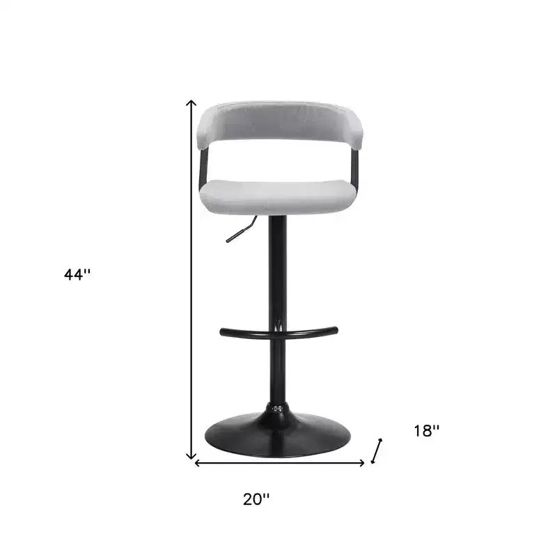 Chaise de bar HomeRoots en tissu gris clair et noir avec piètement métallique pivotant et réglable en hauteur