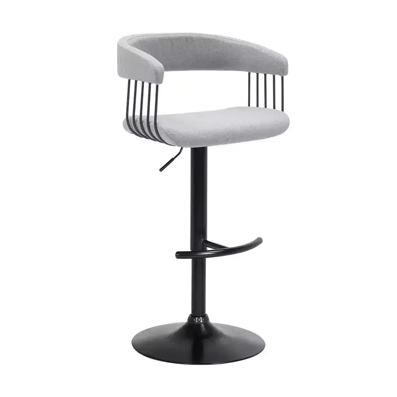 Chaise de bar HomeRoots en tissu gris clair et noir avec piètement métallique pivotant et réglable en hauteur