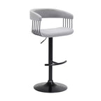 Chaise de bar HomeRoots en tissu gris clair et noir avec piètement métallique pivotant et réglable en hauteur