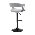 Chaise de bar HomeRoots en tissu gris clair et noir avec piètement métallique pivotant et réglable en hauteur