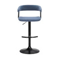 HomeRoots Blue and Black Fabric with Metal Swivel Adjustable Height Bar Chair