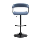 HomeRoots Blue and Black Fabric with Metal Swivel Adjustable Height Bar Chair