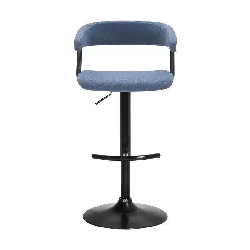 HomeRoots Blue and Black Fabric with Metal Swivel Adjustable Height Bar Chair