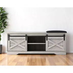 Banc de rangement HomeRoots 47 gris et noir en bois et similicuir avec étagères