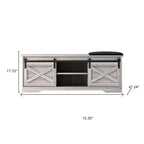 Banc de rangement HomeRoots 47 gris et noir en bois et similicuir avec étagères