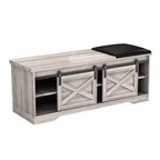 Banc de rangement HomeRoots 47 gris et noir en bois et similicuir avec étagères