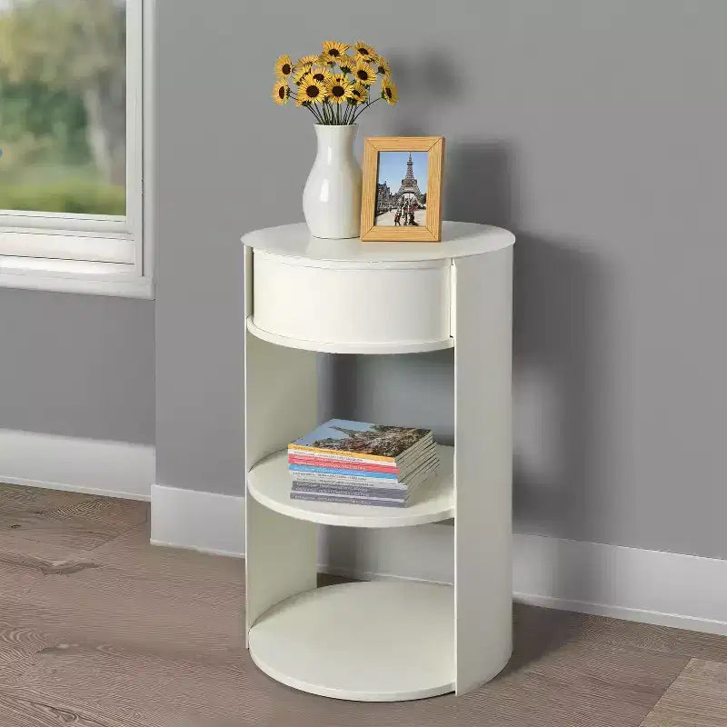 Table d'appoint ronde moderne à 3 niveaux Christopher Knight Home Alaric avec porte coulissante