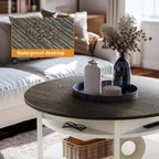 Hausource Table basse ronde relevable 35,4" avec rangement caché, table de style ferme à 2 niveaux, blanche