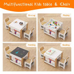 Ensemble table et chaises pour enfants, table d'activités en bois 4 en 1 et 2 chaises avec tiroir de rangement, plateau amovible pour le dessin, la lecture et les activités créatives des tout-petits et des enfants