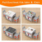 Ensemble table et chaises pour enfants, table d'activités en bois 4 en 1 et 2 chaises avec tiroir de rangement, plateau amovible pour le dessin, la lecture et les activités créatives des tout-petits et des enfants