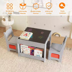 Ensemble table et chaises pour enfants, table d'activités en bois 4 en 1 et 2 chaises avec tiroir de rangement, plateau amovible pour le dessin, la lecture et les activités créatives des tout-petits et des enfants