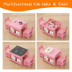 Ensemble table et chaises pour enfants, table d'activités en bois 4 en 1 et 2 chaises avec tiroir de rangement, plateau amovible pour le dessin, la lecture et les activités créatives des tout-petits et des enfants