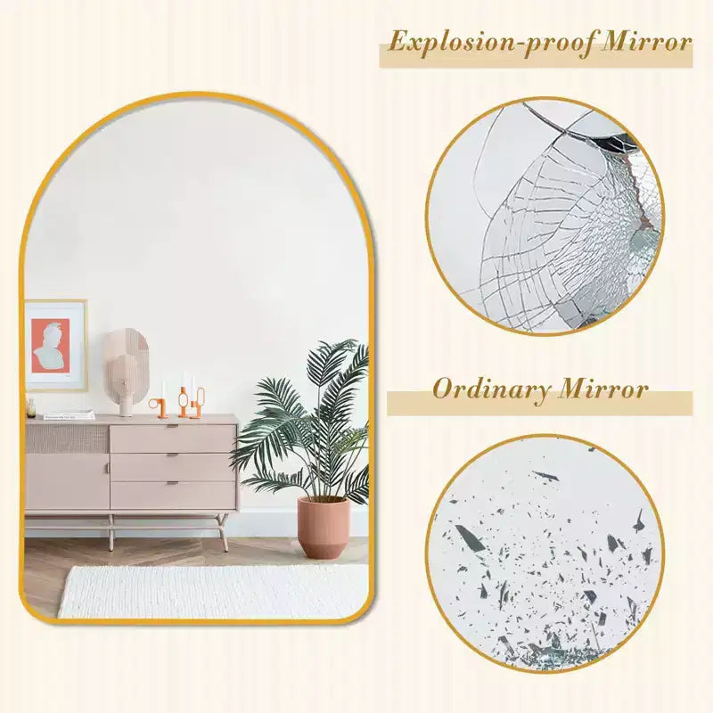 Miroir mural MAYEERTY 35.83x24.02x1.57in en aluminium à bord fin, doré, avec cadre arqué