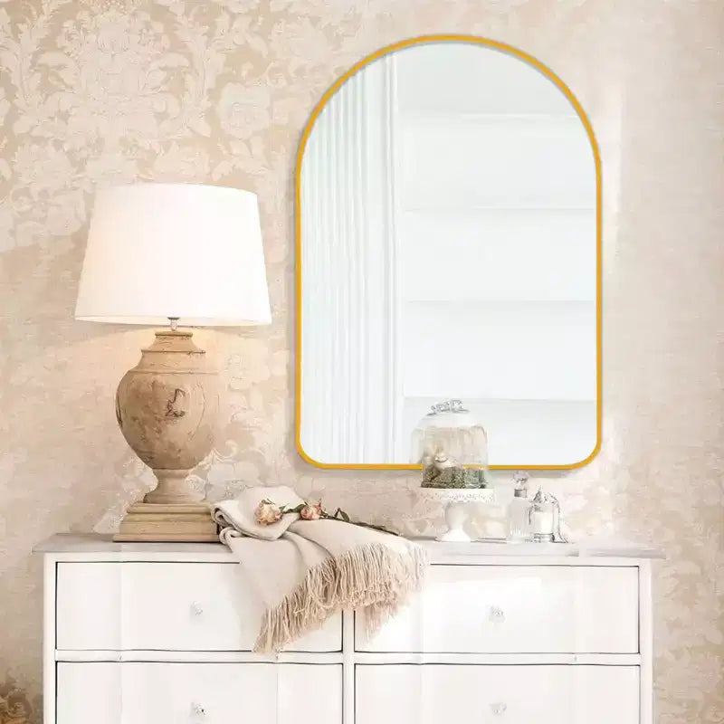 Miroir mural MAYEERTY 35.83x24.02x1.57in en aluminium à bord fin, doré, avec cadre arqué