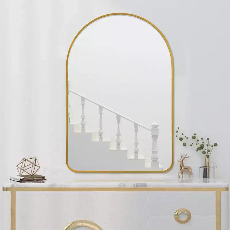 Miroir mural MAYEERTY 35.83x24.02x1.57in en aluminium à bord fin, doré, avec cadre arqué
