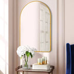 Miroir mural MAYEERTY 35.83x24.02x1.57in en aluminium à bord fin, doré, avec cadre arqué