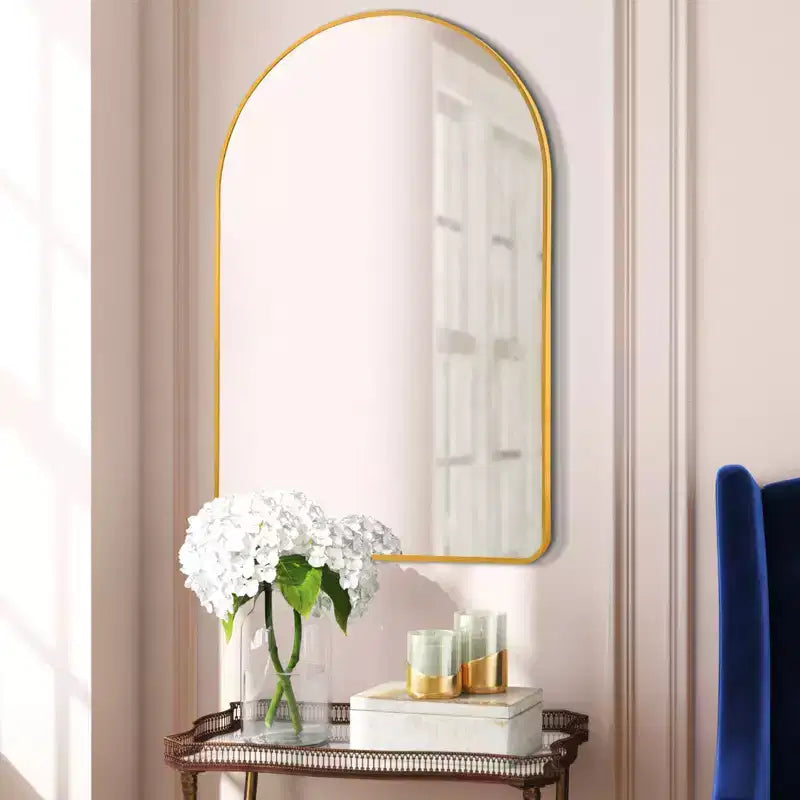 Miroir mural MAYEERTY 35.83x24.02x1.57in en aluminium à bord fin, doré, avec cadre arqué