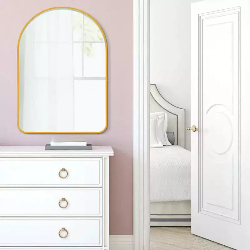 Miroir mural MAYEERTY 35.83x24.02x1.57in en aluminium à bord fin, doré, avec cadre arqué