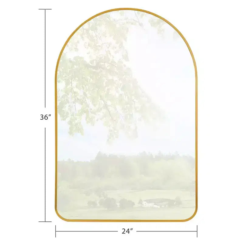 Miroir mural MAYEERTY 35.83x24.02x1.57in en aluminium à bord fin, doré, avec cadre arqué