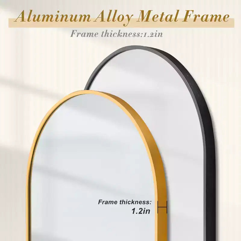 Miroir mural MAYEERTY 35.83x24.02x1.57in en aluminium à bord fin, doré, avec cadre arqué