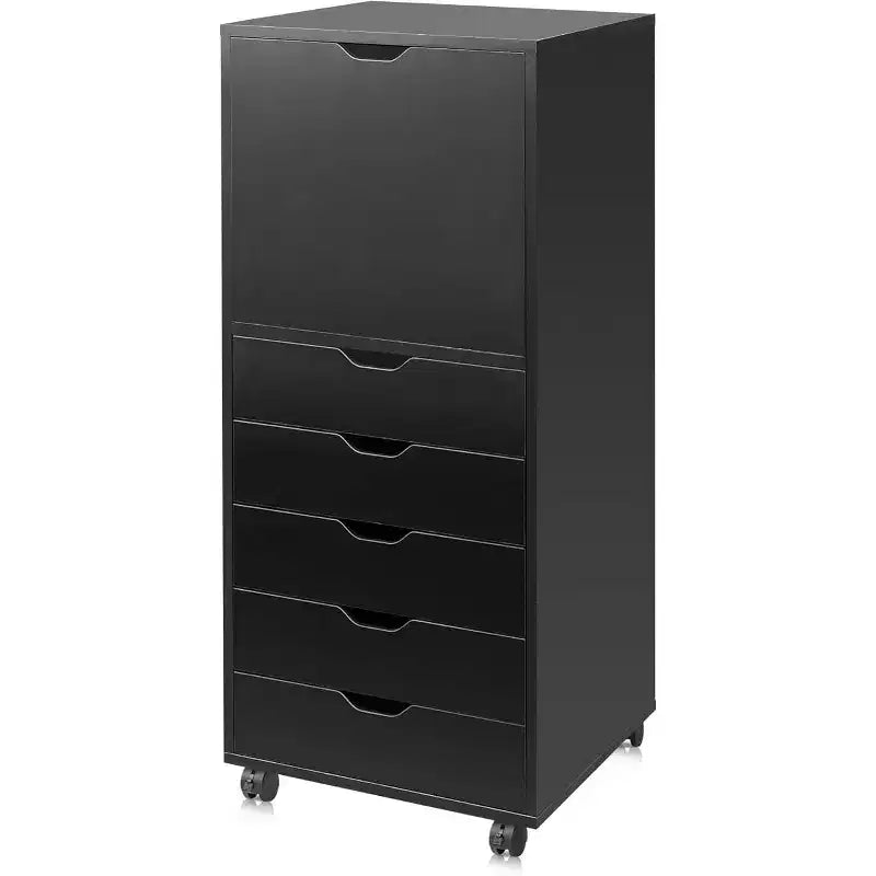 Commode en bois GALAXHERO à 5 tiroirs avec placard supérieur, meuble de rangement mobile pour bureau à domicile, noir