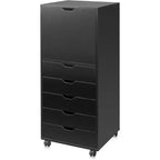 Commode en bois GALAXHERO à 5 tiroirs avec placard supérieur, meuble de rangement mobile pour bureau à domicile, noir