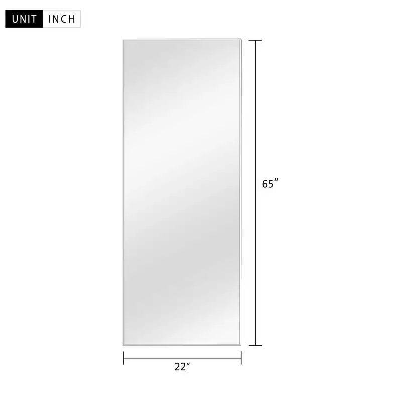 MAYEERTY Miroir pleine longueur rectangulaire à bords fins en aluminium, 64,17x21,26x0,59 pouces, couleur argent, avec support