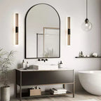 Miroir mural arqué MAYEERTY 36x24 noir, miroir décoratif suspendu avec cadre fin en aluminium à angle droit pour salle de bain et entrée