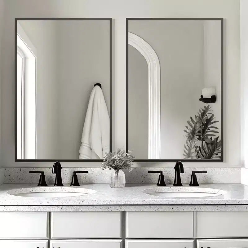 MAYEERTY Miroir mural rectangulaire noir à bords fins en aluminium de 91 x 61 x 1,5 cm, double face
