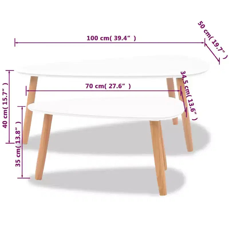 vidaXL Tables basses 2 pcs Blanc Pin massif, MDF Moyen Durable