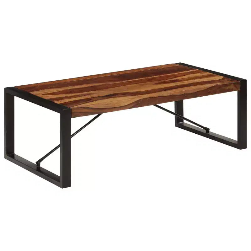 vidaXL Table basse marron Bois de Sesham massif, Acier thermolaqué