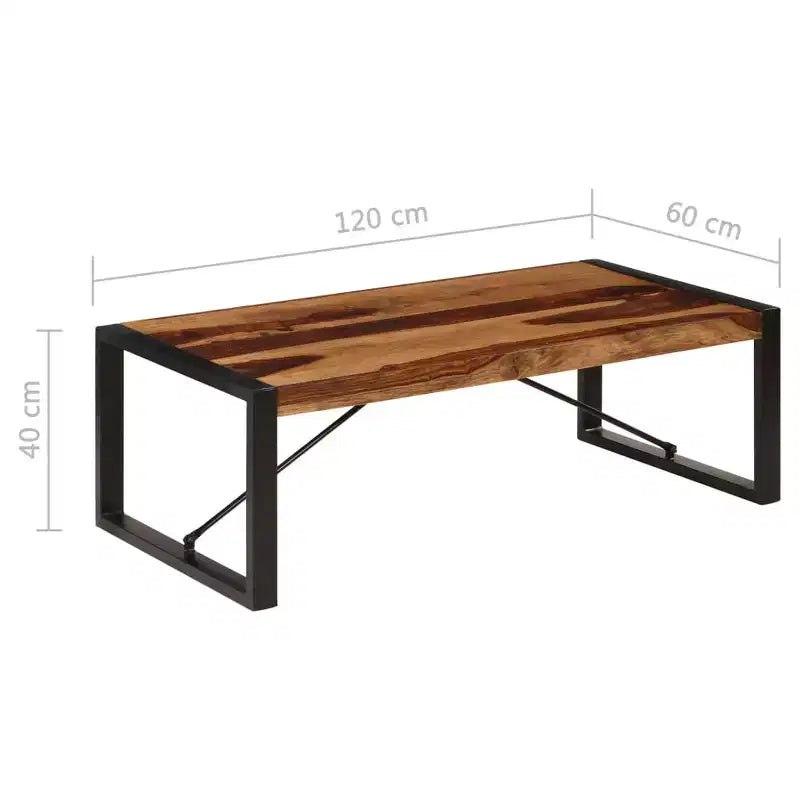 vidaXL Table basse marron Bois de Sesham massif, Acier thermolaqué