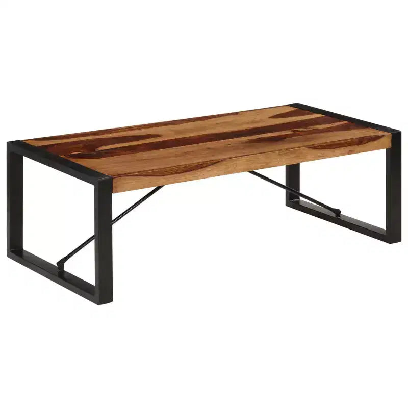 vidaXL Table basse marron Bois de Sesham massif, Acier thermolaqué