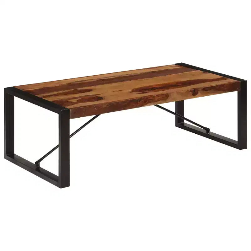 vidaXL Table basse marron Bois de Sesham massif, Acier thermolaqué
