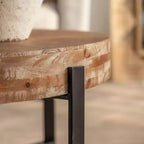 Table basse ronde Okak avec plateau en bois et pieds métalliques croisés noirs/dorés Style rétro pour salon