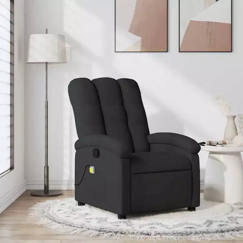 Fauteuil inclinable de massage vidaXL en tissu noir, métal et bois d'ingénierie - Noir Manuel à pousser vers l'arrière avec massage