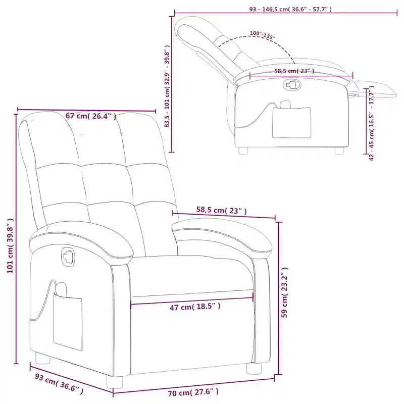Fauteuil inclinable de massage vidaXL en tissu noir, métal et bois d'ingénierie - Noir Manuel à pousser vers l'arrière avec massage
