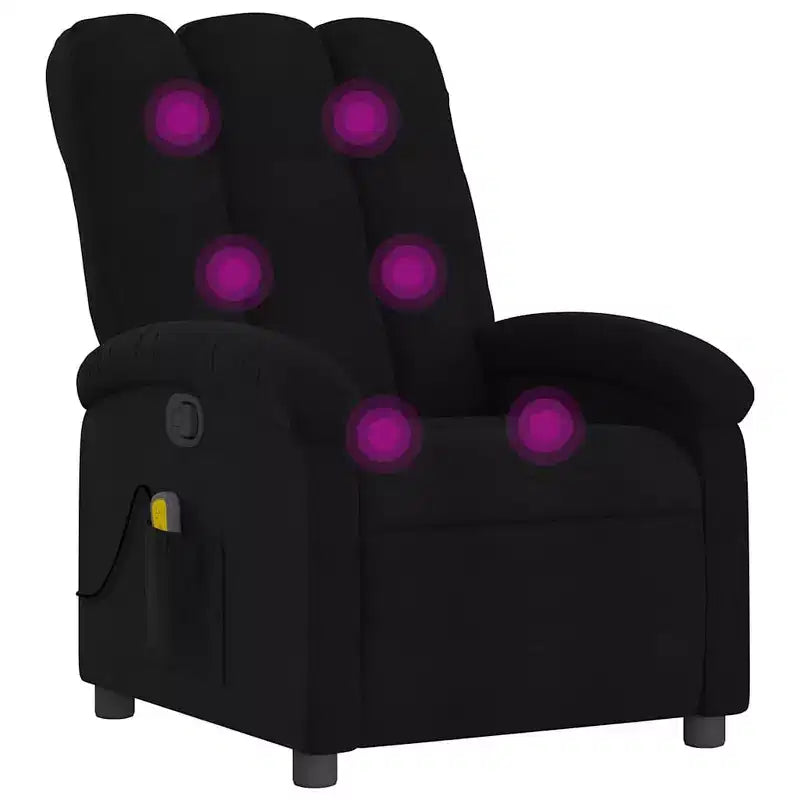 Fauteuil inclinable de massage vidaXL en tissu noir, métal et bois d'ingénierie - Noir Manuel à pousser vers l'arrière avec massage