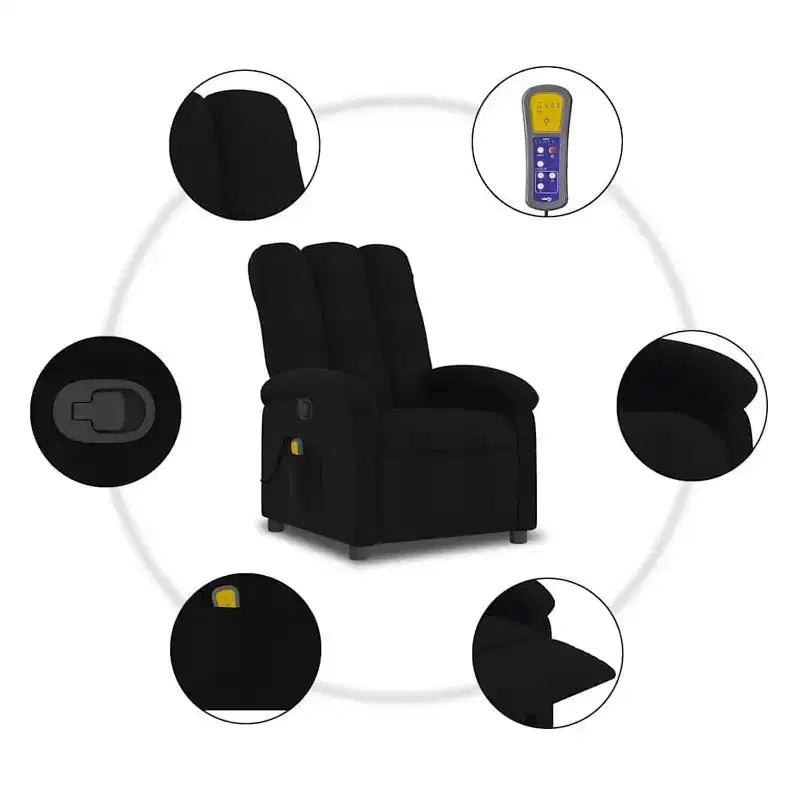 Fauteuil inclinable de massage vidaXL en tissu noir, métal et bois d'ingénierie - Noir Manuel à pousser vers l'arrière avec massage