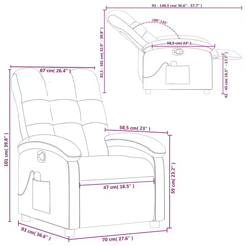 Fauteuil inclinable de massage vidaXL en tissu noir, métal et bois d'ingénierie - Noir Manuel à pousser vers l'arrière avec massage