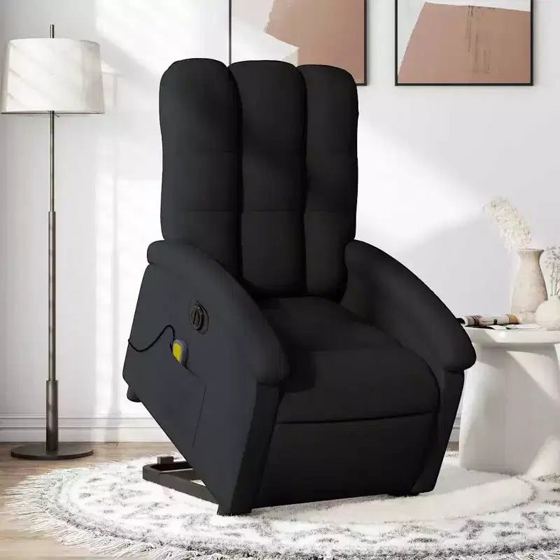 vidaXL Fauteuil inclinable de massage électrique - Fauteuil releveur en tissu noir avec vibration, repose-pieds/dossier réglables